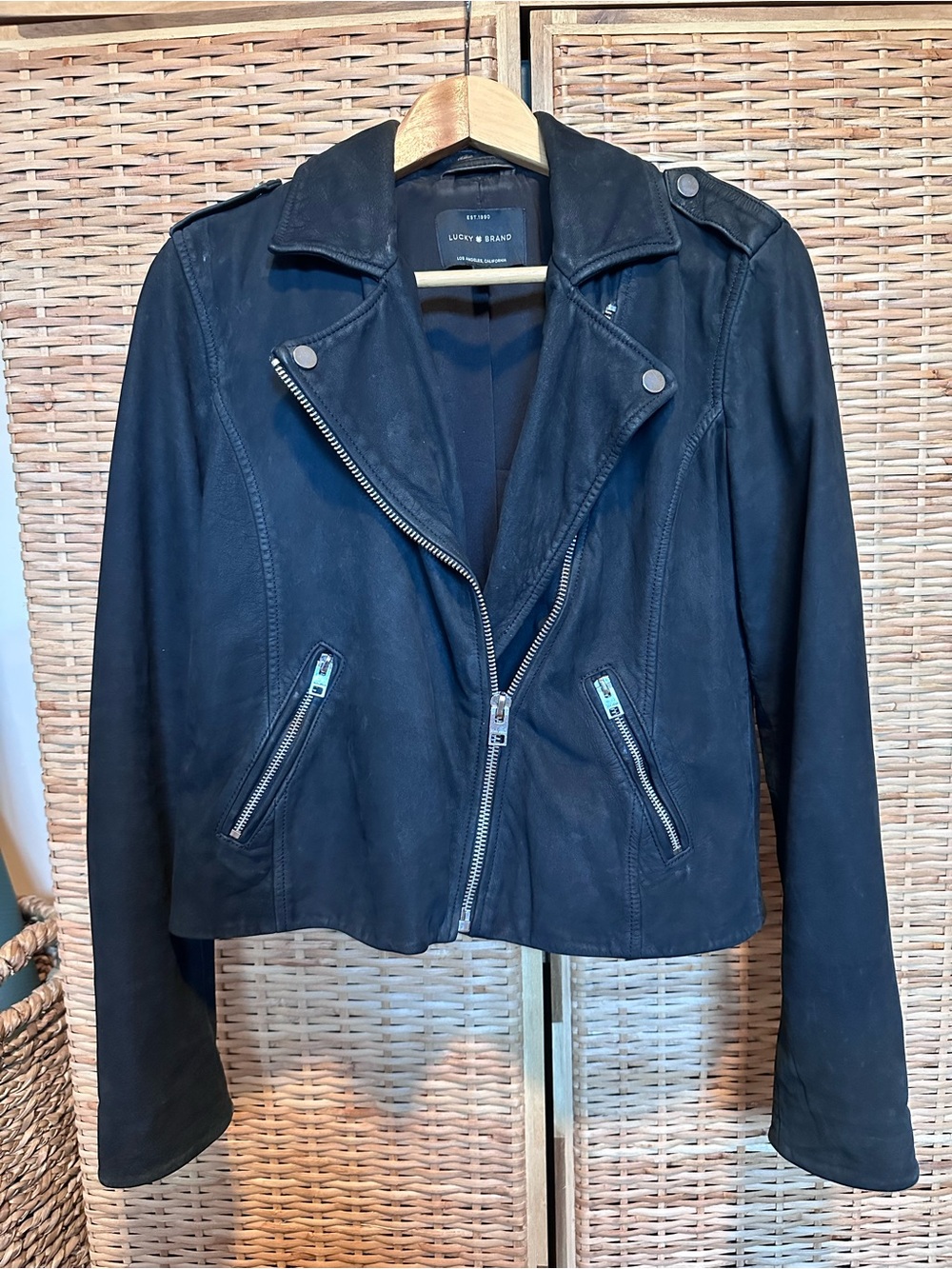 Lucky Brand 100% Leather Black Moto Jacket Women’s M